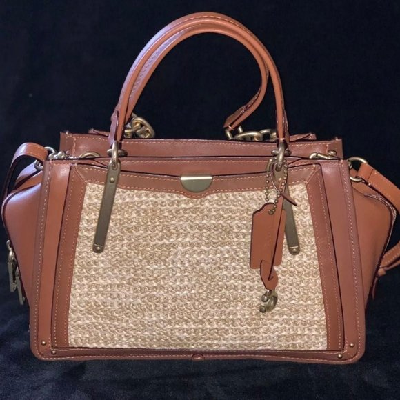 COACH Straw Raffia Dreamer Satchel Saddle Tan Bag - Picture 4 of 6